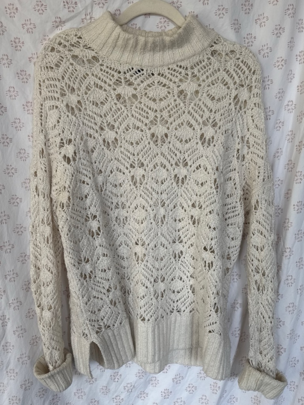 American Eagle Outfitters Cream Open-Knit Turtleneck Sweater